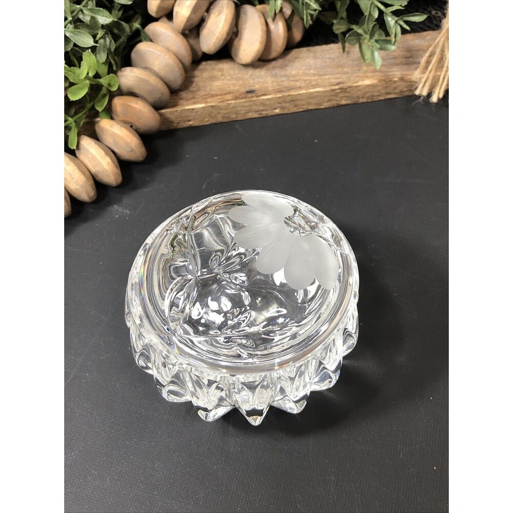 Princess House Trinket Dish with Lid Etched Crystal Glass Frosted